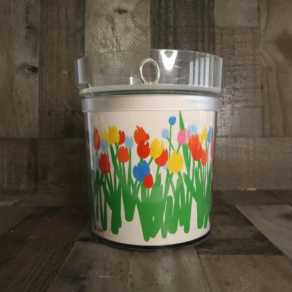 Vintage RETRO 70s AUDREY St Tropez Thermo Ice Bucket Floral Tulips Chiller Lid